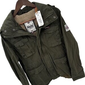 Superdry Mens Military Rookie Field Jacket M Olive Green Sherpa Lined NEW